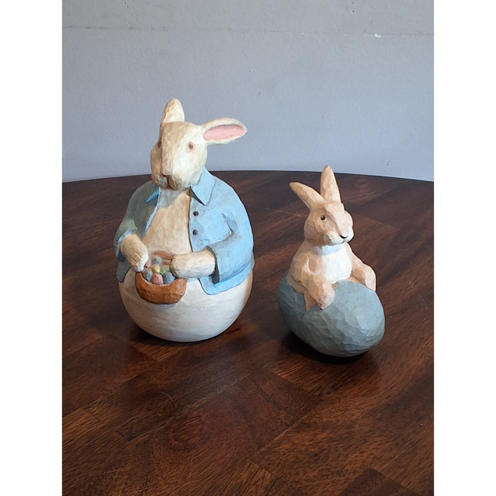 Vintage Pair Jack Hughes Arts Americana Easter Bunny Figurines Signed Lot Of 2